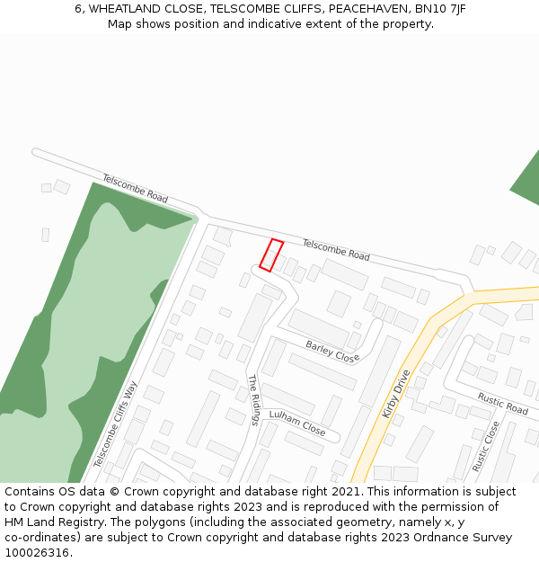 6, WHEATLAND CLOSE, TELSCOMBE CLIFFS, PEACEHAVEN, BN10 7JF: Location map and indicative extent of plot