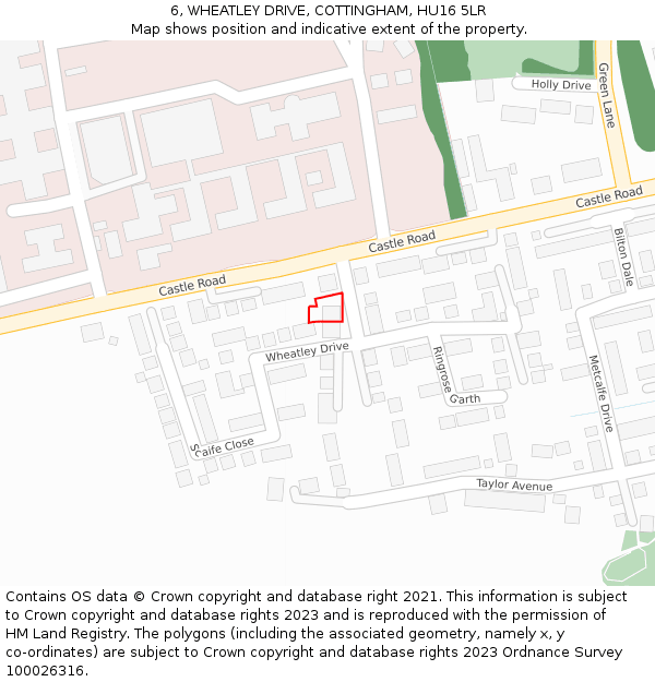 6, WHEATLEY DRIVE, COTTINGHAM, HU16 5LR: Location map and indicative extent of plot