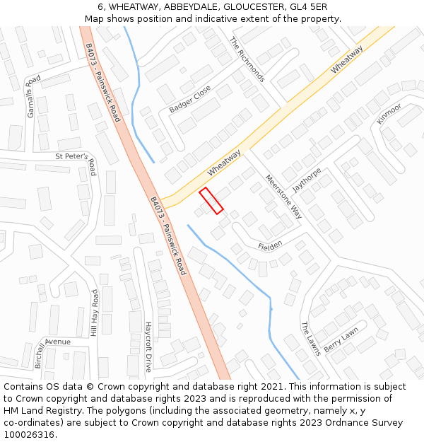 6, WHEATWAY, ABBEYDALE, GLOUCESTER, GL4 5ER: Location map and indicative extent of plot