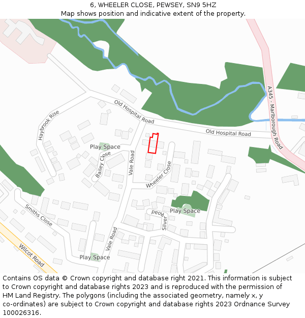 6, WHEELER CLOSE, PEWSEY, SN9 5HZ: Location map and indicative extent of plot