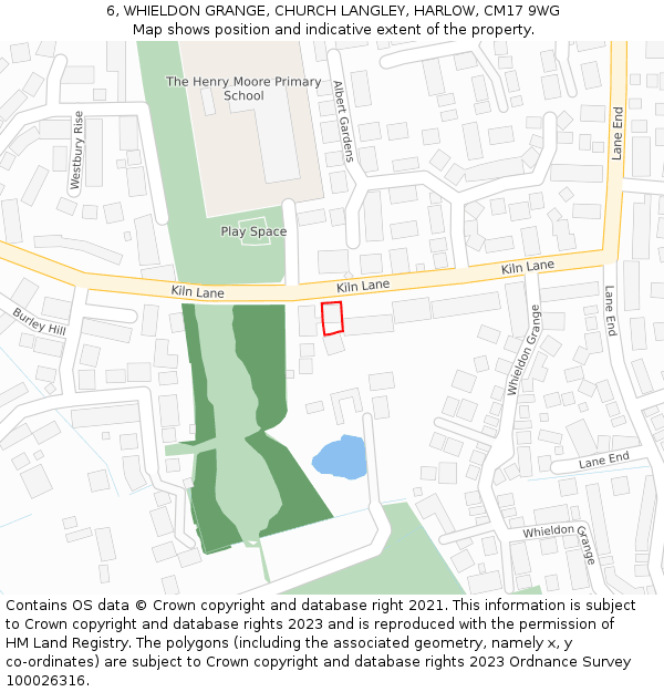 6, WHIELDON GRANGE, CHURCH LANGLEY, HARLOW, CM17 9WG: Location map and indicative extent of plot