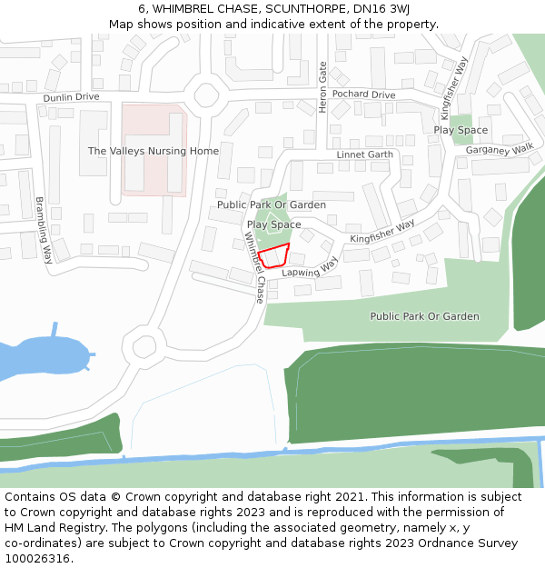6, WHIMBREL CHASE, SCUNTHORPE, DN16 3WJ: Location map and indicative extent of plot