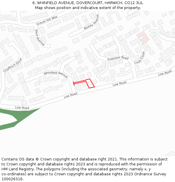 6, WHINFIELD AVENUE, DOVERCOURT, HARWICH, CO12 3UL: Location map and indicative extent of plot