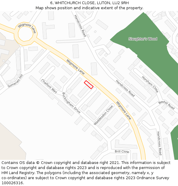 6, WHITCHURCH CLOSE, LUTON, LU2 9RH: Location map and indicative extent of plot