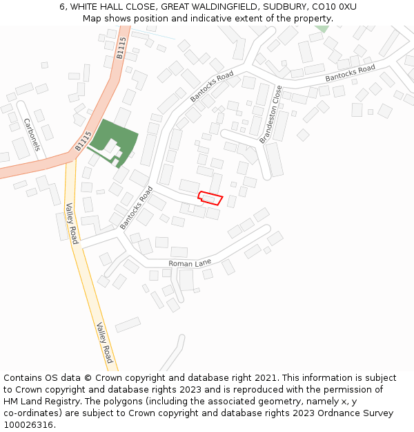 6, WHITE HALL CLOSE, GREAT WALDINGFIELD, SUDBURY, CO10 0XU: Location map and indicative extent of plot