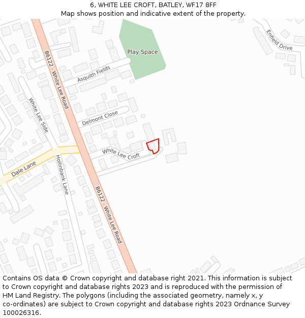 6, WHITE LEE CROFT, BATLEY, WF17 8FF: Location map and indicative extent of plot