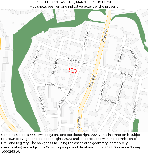 6, WHITE ROSE AVENUE, MANSFIELD, NG18 4YF: Location map and indicative extent of plot