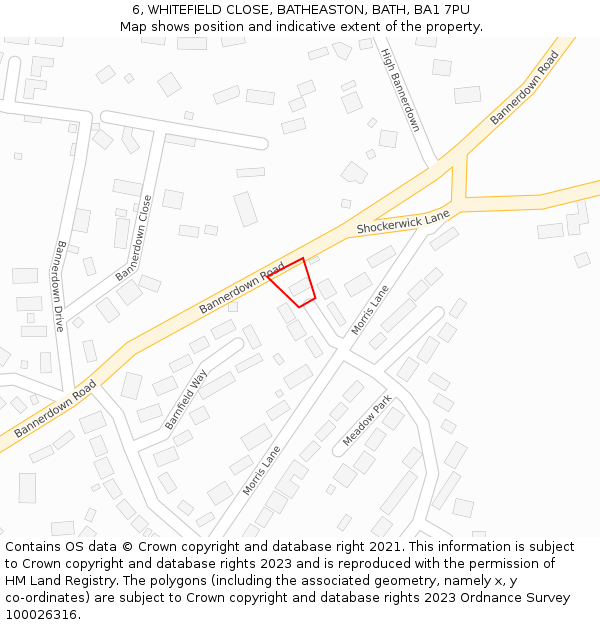 6, WHITEFIELD CLOSE, BATHEASTON, BATH, BA1 7PU: Location map and indicative extent of plot