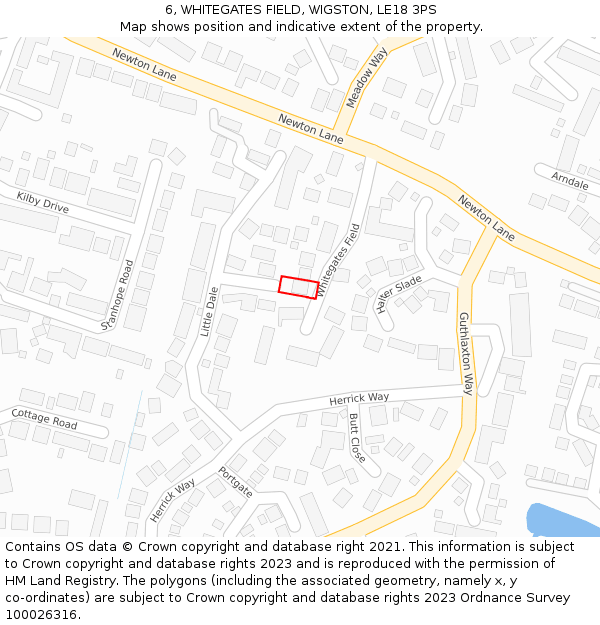 6, WHITEGATES FIELD, WIGSTON, LE18 3PS: Location map and indicative extent of plot