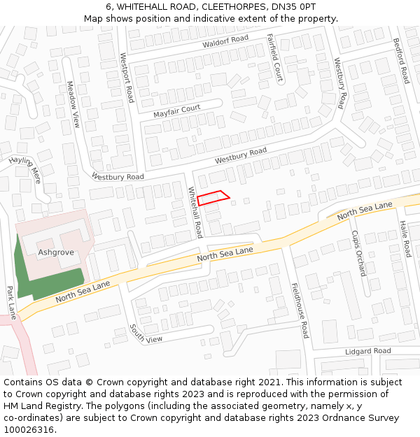 6, WHITEHALL ROAD, CLEETHORPES, DN35 0PT: Location map and indicative extent of plot