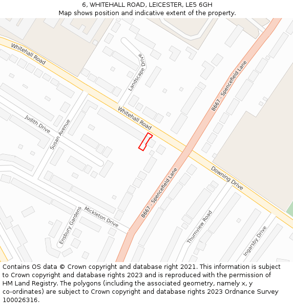 6, WHITEHALL ROAD, LEICESTER, LE5 6GH: Location map and indicative extent of plot