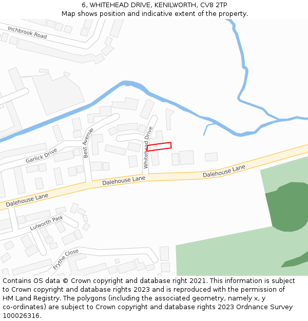 6, WHITEHEAD DRIVE, KENILWORTH, CV8 2TP: Location map and indicative extent of plot