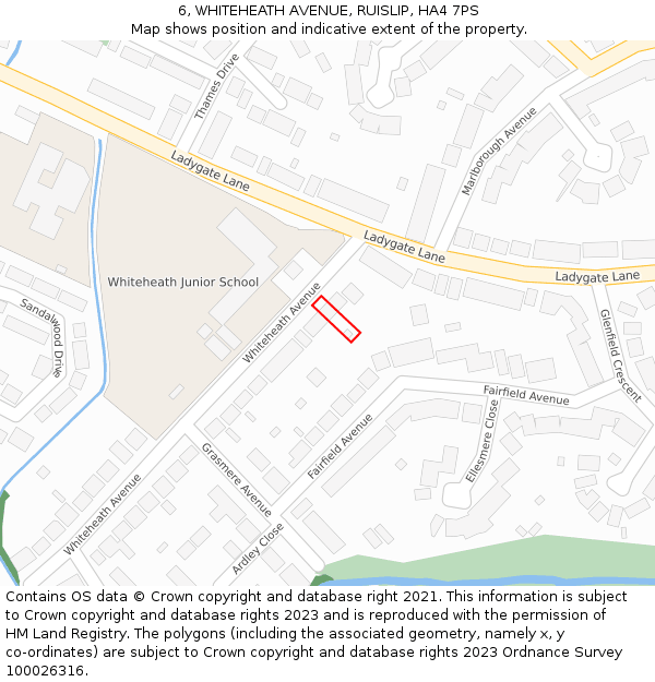 6, WHITEHEATH AVENUE, RUISLIP, HA4 7PS: Location map and indicative extent of plot