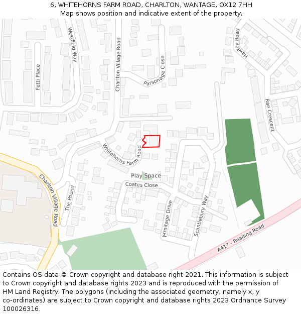 6, WHITEHORNS FARM ROAD, CHARLTON, WANTAGE, OX12 7HH: Location map and indicative extent of plot