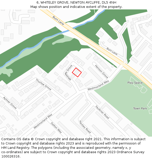 6, WHITELEY GROVE, NEWTON AYCLIFFE, DL5 4NH: Location map and indicative extent of plot