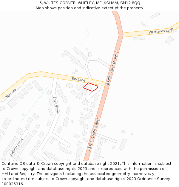 6, WHITES CORNER, WHITLEY, MELKSHAM, SN12 8QQ: Location map and indicative extent of plot