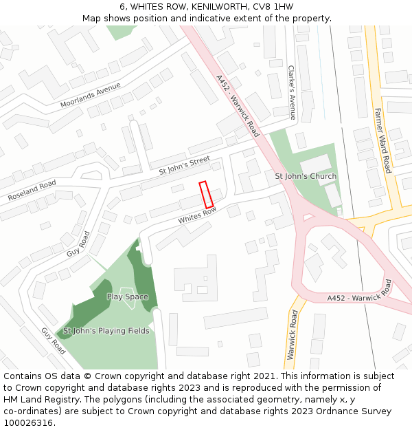 6, WHITES ROW, KENILWORTH, CV8 1HW: Location map and indicative extent of plot