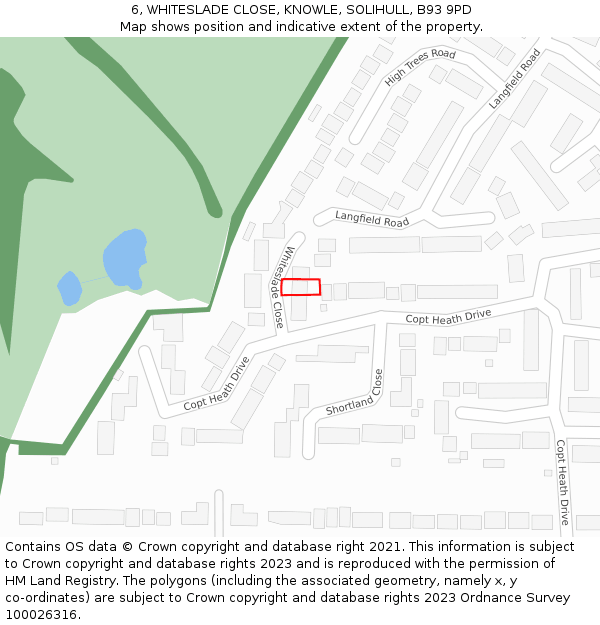 6, WHITESLADE CLOSE, KNOWLE, SOLIHULL, B93 9PD: Location map and indicative extent of plot