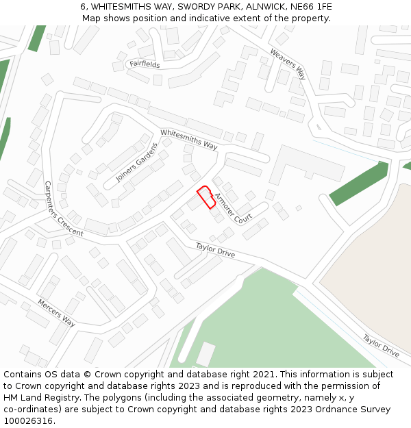 6, WHITESMITHS WAY, SWORDY PARK, ALNWICK, NE66 1FE: Location map and indicative extent of plot