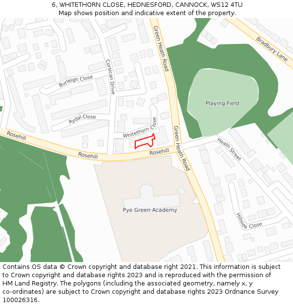 6, WHITETHORN CLOSE, HEDNESFORD, CANNOCK, WS12 4TU: Location map and indicative extent of plot