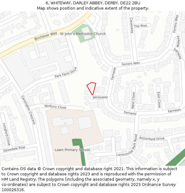 6, WHITEWAY, DARLEY ABBEY, DERBY, DE22 2BU: Location map and indicative extent of plot