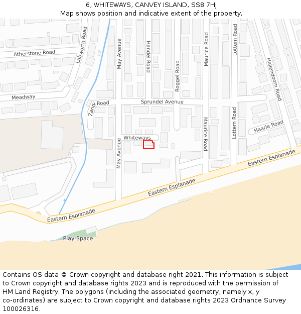 6, WHITEWAYS, CANVEY ISLAND, SS8 7HJ: Location map and indicative extent of plot