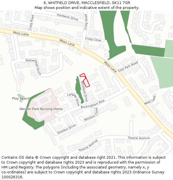 6, WHITFIELD DRIVE, MACCLESFIELD, SK11 7GR: Location map and indicative extent of plot