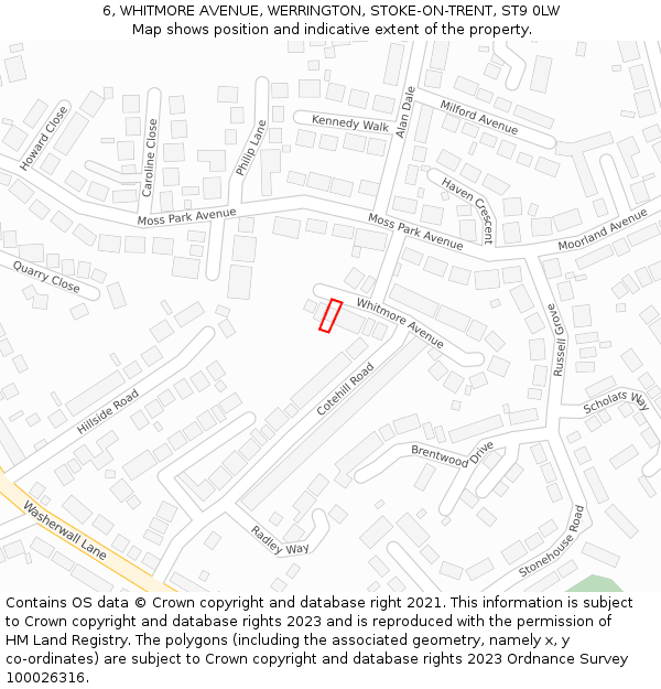 6, WHITMORE AVENUE, WERRINGTON, STOKE-ON-TRENT, ST9 0LW: Location map and indicative extent of plot