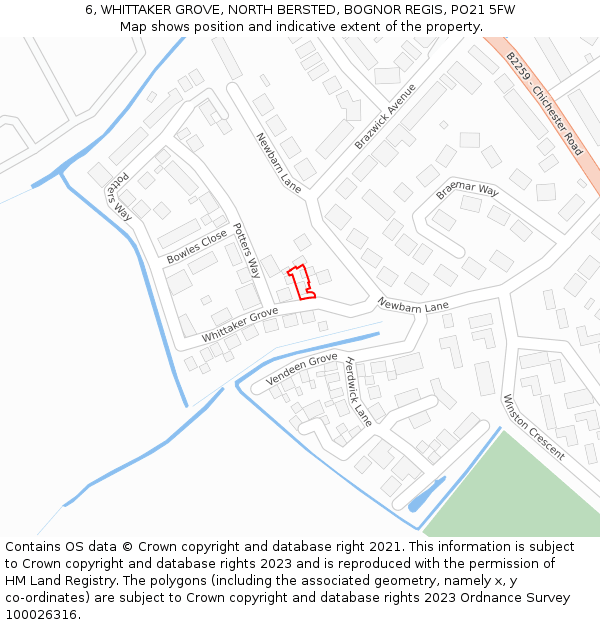 6, WHITTAKER GROVE, NORTH BERSTED, BOGNOR REGIS, PO21 5FW: Location map and indicative extent of plot