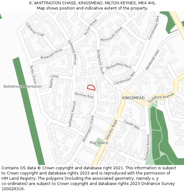 6, WHITTINGTON CHASE, KINGSMEAD, MILTON KEYNES, MK4 4HL: Location map and indicative extent of plot