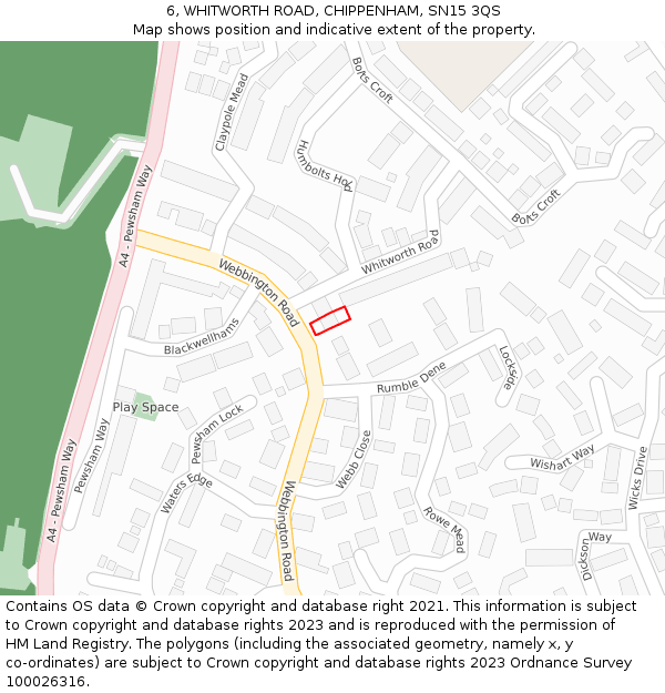 6, WHITWORTH ROAD, CHIPPENHAM, SN15 3QS: Location map and indicative extent of plot