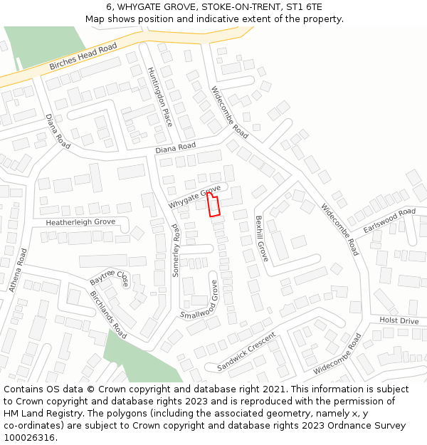 6, WHYGATE GROVE, STOKE-ON-TRENT, ST1 6TE: Location map and indicative extent of plot