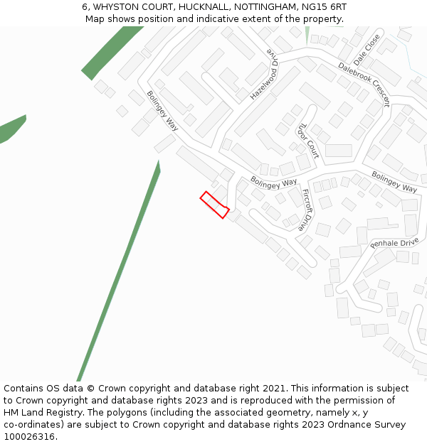 6, WHYSTON COURT, HUCKNALL, NOTTINGHAM, NG15 6RT: Location map and indicative extent of plot