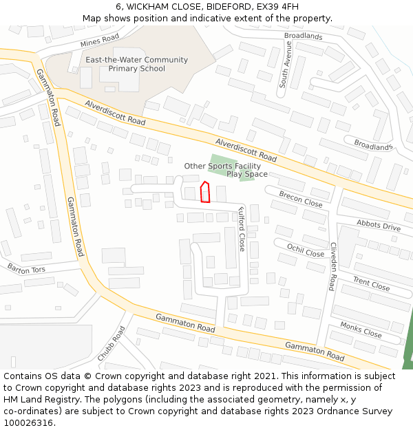 6, WICKHAM CLOSE, BIDEFORD, EX39 4FH: Location map and indicative extent of plot
