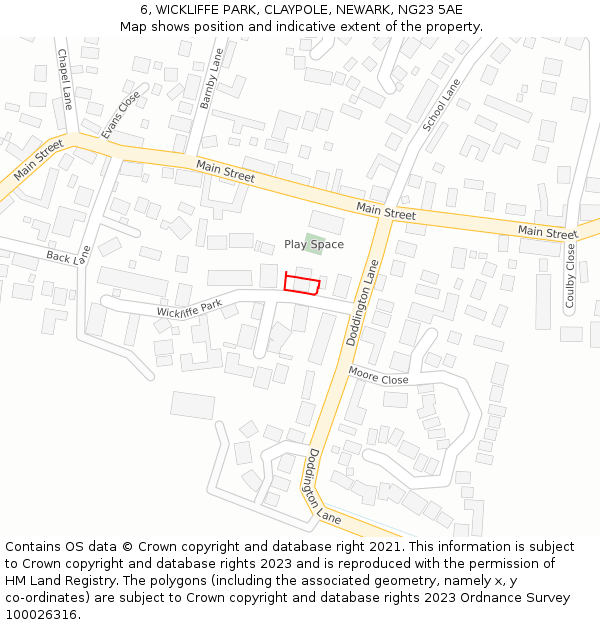 6, WICKLIFFE PARK, CLAYPOLE, NEWARK, NG23 5AE: Location map and indicative extent of plot