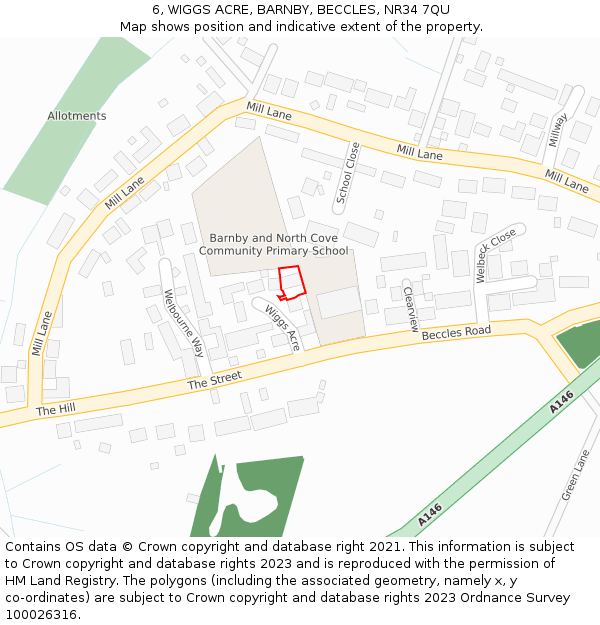 6, WIGGS ACRE, BARNBY, BECCLES, NR34 7QU: Location map and indicative extent of plot