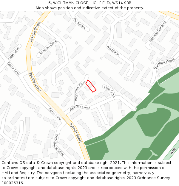 6, WIGHTMAN CLOSE, LICHFIELD, WS14 9RR: Location map and indicative extent of plot