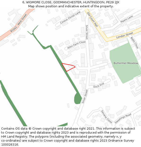 6, WIGMORE CLOSE, GODMANCHESTER, HUNTINGDON, PE29 2JX: Location map and indicative extent of plot