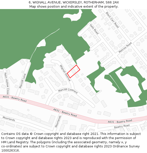 6, WIGNALL AVENUE, WICKERSLEY, ROTHERHAM, S66 2AX: Location map and indicative extent of plot