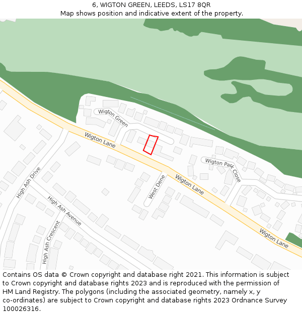 6, WIGTON GREEN, LEEDS, LS17 8QR: Location map and indicative extent of plot