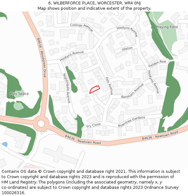 6, WILBERFORCE PLACE, WORCESTER, WR4 0NJ: Location map and indicative extent of plot
