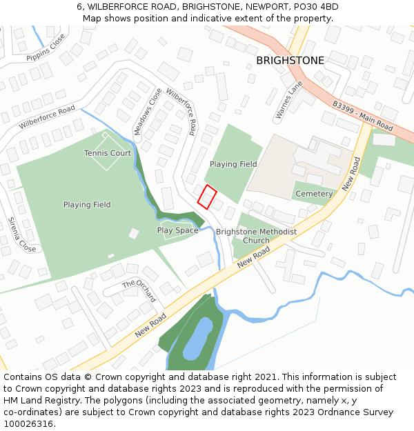 6, WILBERFORCE ROAD, BRIGHSTONE, NEWPORT, PO30 4BD: Location map and indicative extent of plot