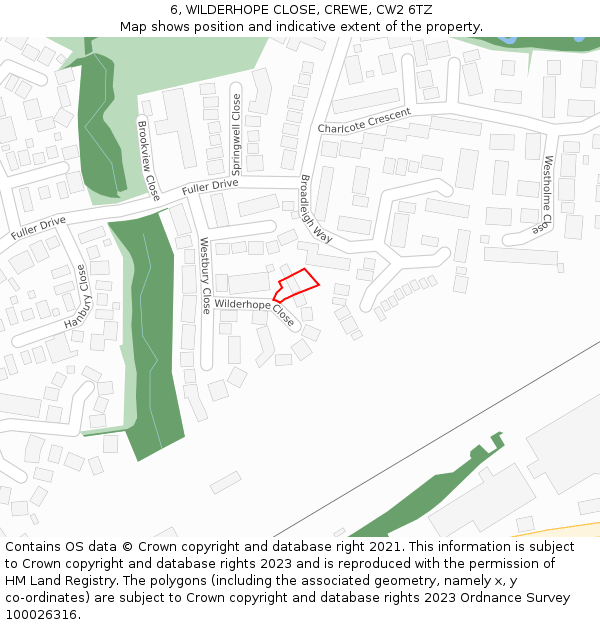 6, WILDERHOPE CLOSE, CREWE, CW2 6TZ: Location map and indicative extent of plot