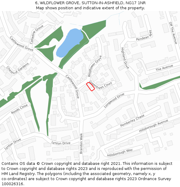 6, WILDFLOWER GROVE, SUTTON-IN-ASHFIELD, NG17 1NR: Location map and indicative extent of plot