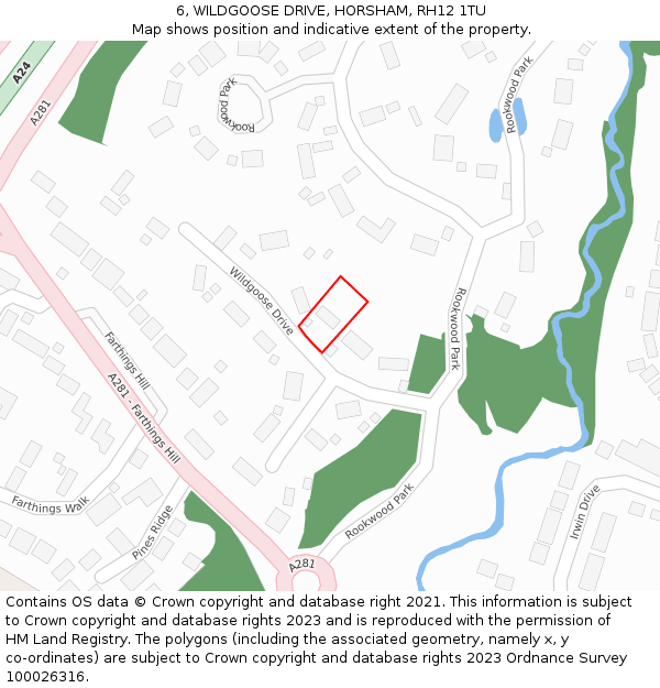 6, WILDGOOSE DRIVE, HORSHAM, RH12 1TU: Location map and indicative extent of plot