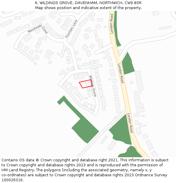 6, WILDINGS GROVE, DAVENHAM, NORTHWICH, CW9 8SR: Location map and indicative extent of plot