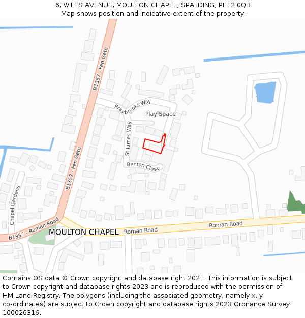 6, WILES AVENUE, MOULTON CHAPEL, SPALDING, PE12 0QB: Location map and indicative extent of plot