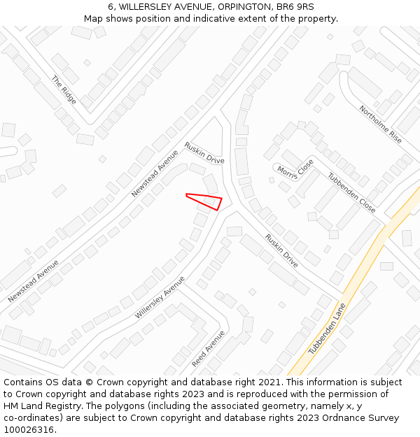 6, WILLERSLEY AVENUE, ORPINGTON, BR6 9RS: Location map and indicative extent of plot