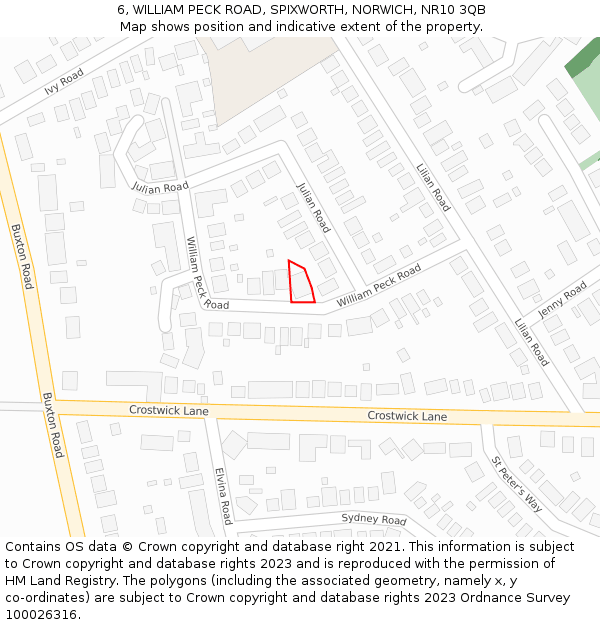 6, WILLIAM PECK ROAD, SPIXWORTH, NORWICH, NR10 3QB: Location map and indicative extent of plot