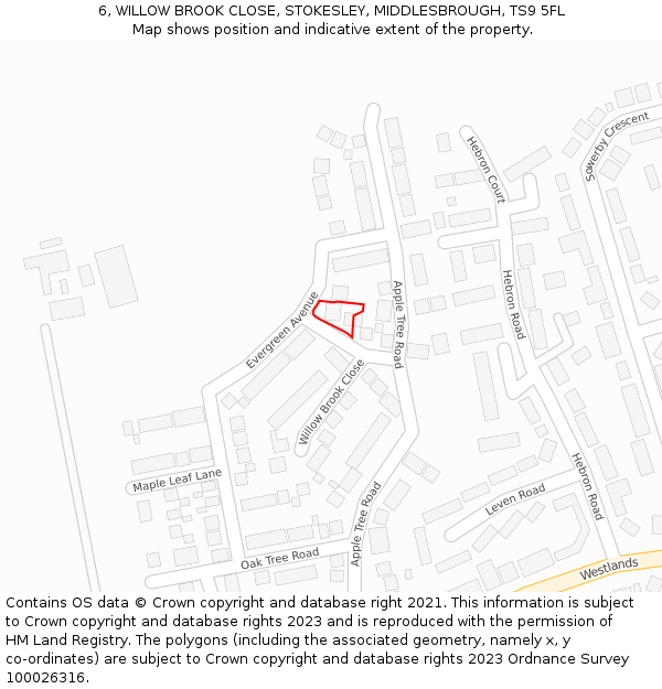 6, WILLOW BROOK CLOSE, STOKESLEY, MIDDLESBROUGH, TS9 5FL: Location map and indicative extent of plot